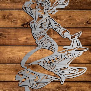 WWII GIRL ON FIGHTER PLANE 17 X 23 2026 DIGITAL DOWNLOAD SVG DXF JPEG