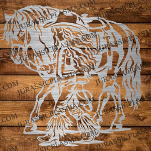 CUTE GIRL LEADING HORSE 23 X 23 2026 DIGITAL DOWNLOAD SVG DXF JPEG