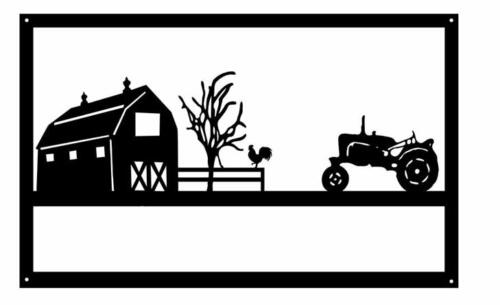 Farm frame with barn and old tractorc
